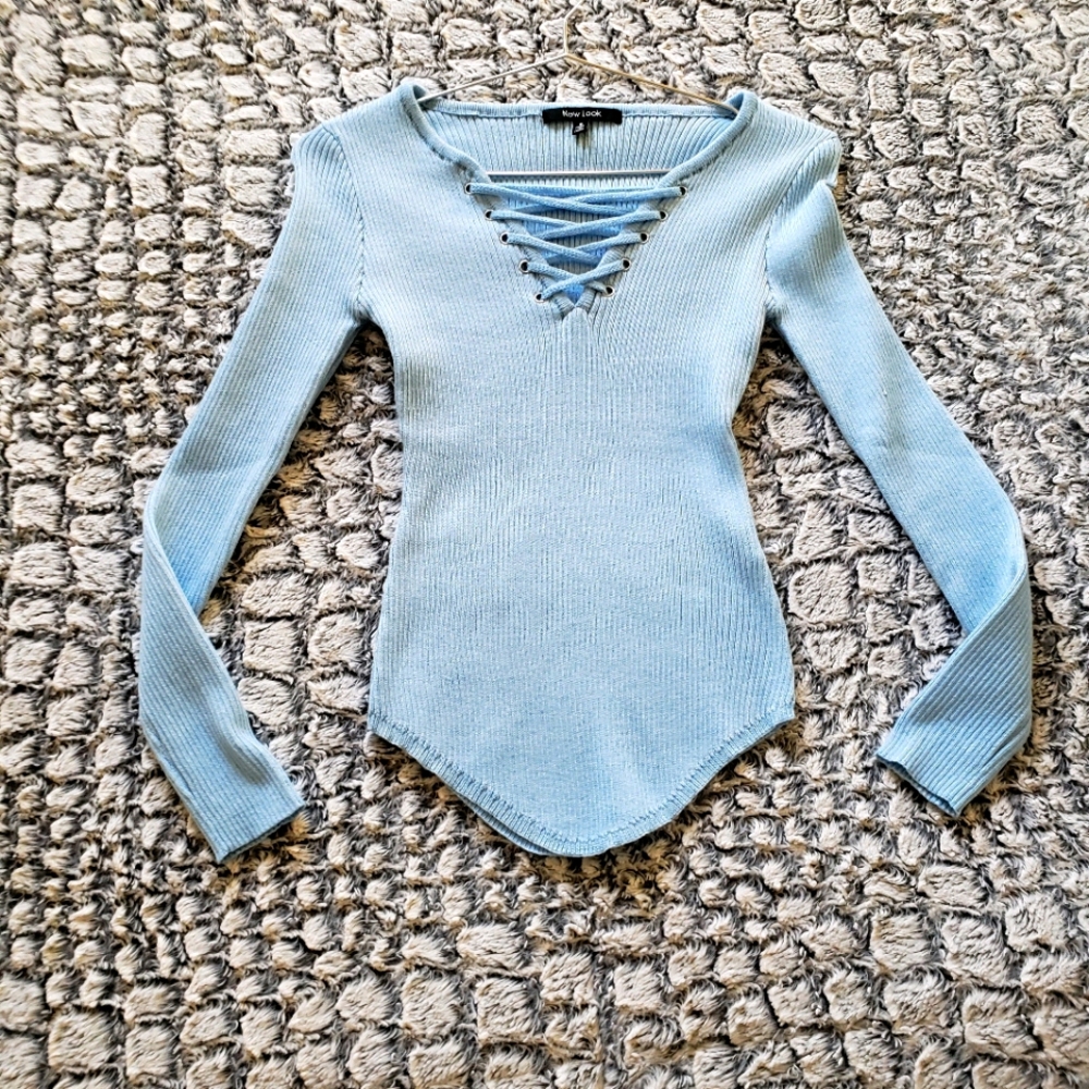 Lace up front sweater